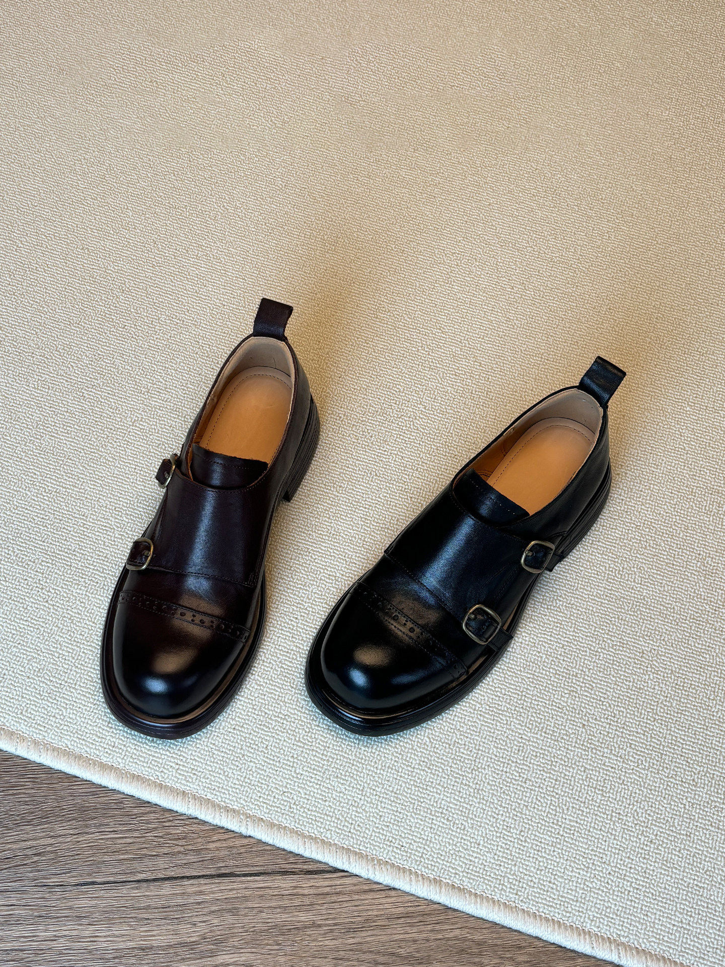 Wheat house ~！英伦风雕花布洛克小皮鞋女厚底真皮一脚蹬乐福鞋主图