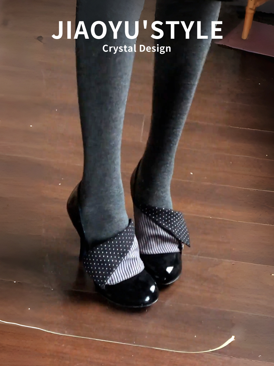 真皮~骄屿复古波点碎花高跟鞋女2026新款芭蕾玛丽珍翻盖浅口单鞋主图