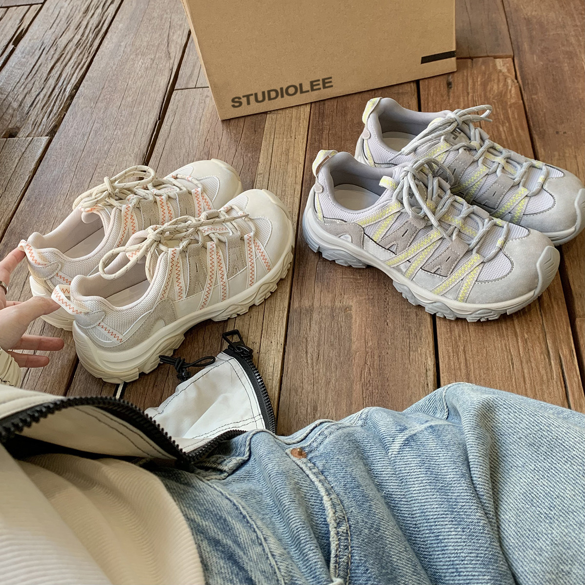 葡萄妈studiolee 增高4cm~ 丑萌撞色软面防滑登山休闲鞋运动鞋女主图