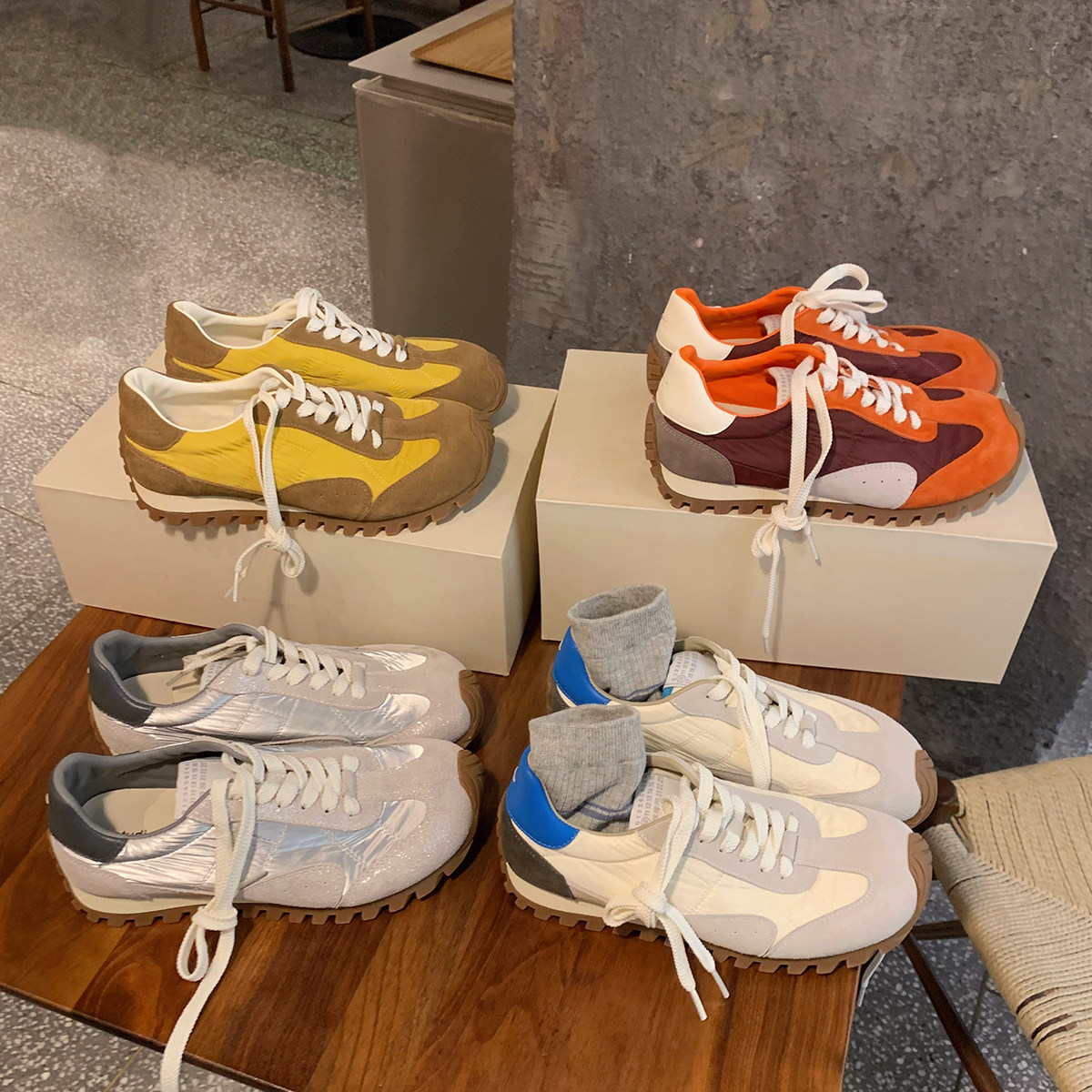 葡萄妈studiolee 撞色拼接系带运动鞋内增高阿甘鞋多巴胺休闲鞋女主图