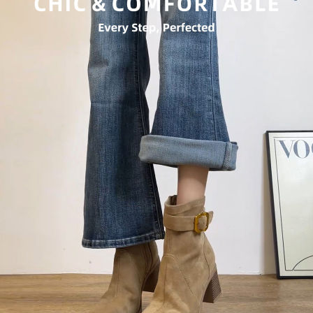 香港真皮方头粗跟瘦瘦靴女2026春新款时尚气质马丁靴百搭高跟短靴