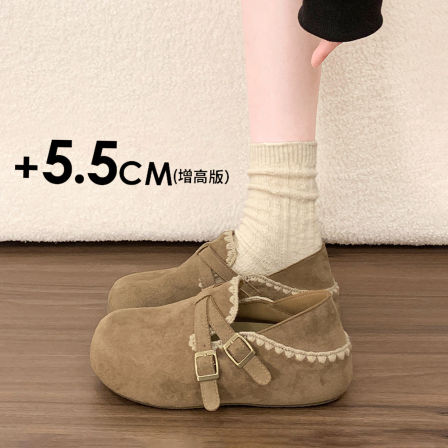 厚底内增高勃肯鞋女2026新款春季可踩两穿包头半拖一脚蹬豆豆单鞋