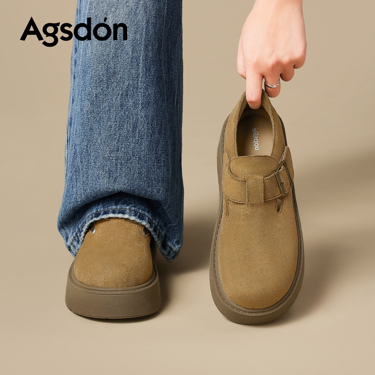 奥古狮登鞋子勃肯鞋女2026春季新款超火一脚蹬全包厚底增高休闲鞋主图