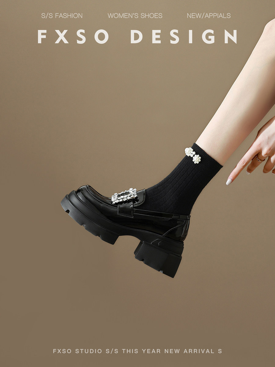 真皮【方巷大叔】2026春季新款乐福鞋厚底水钻百搭复古小皮鞋女款主图