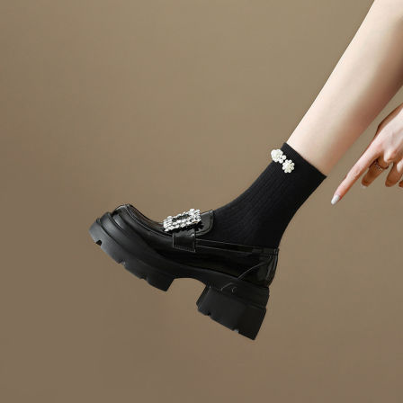 真皮【方巷大叔】2026春季新款乐福鞋厚底水钻百搭复古小皮鞋女款