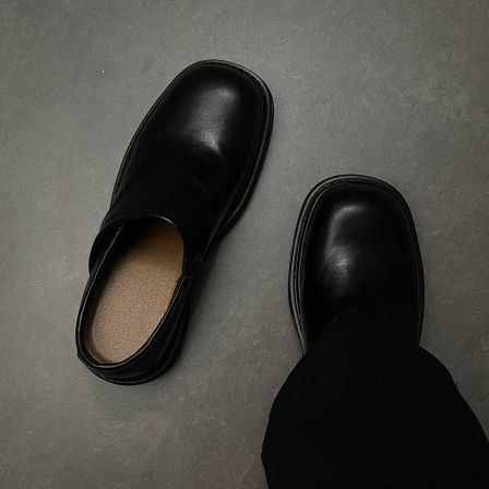 潮牌同款厚底一脚蹬乐福鞋男潮通勤增高大头德比鞋英伦风商务皮鞋