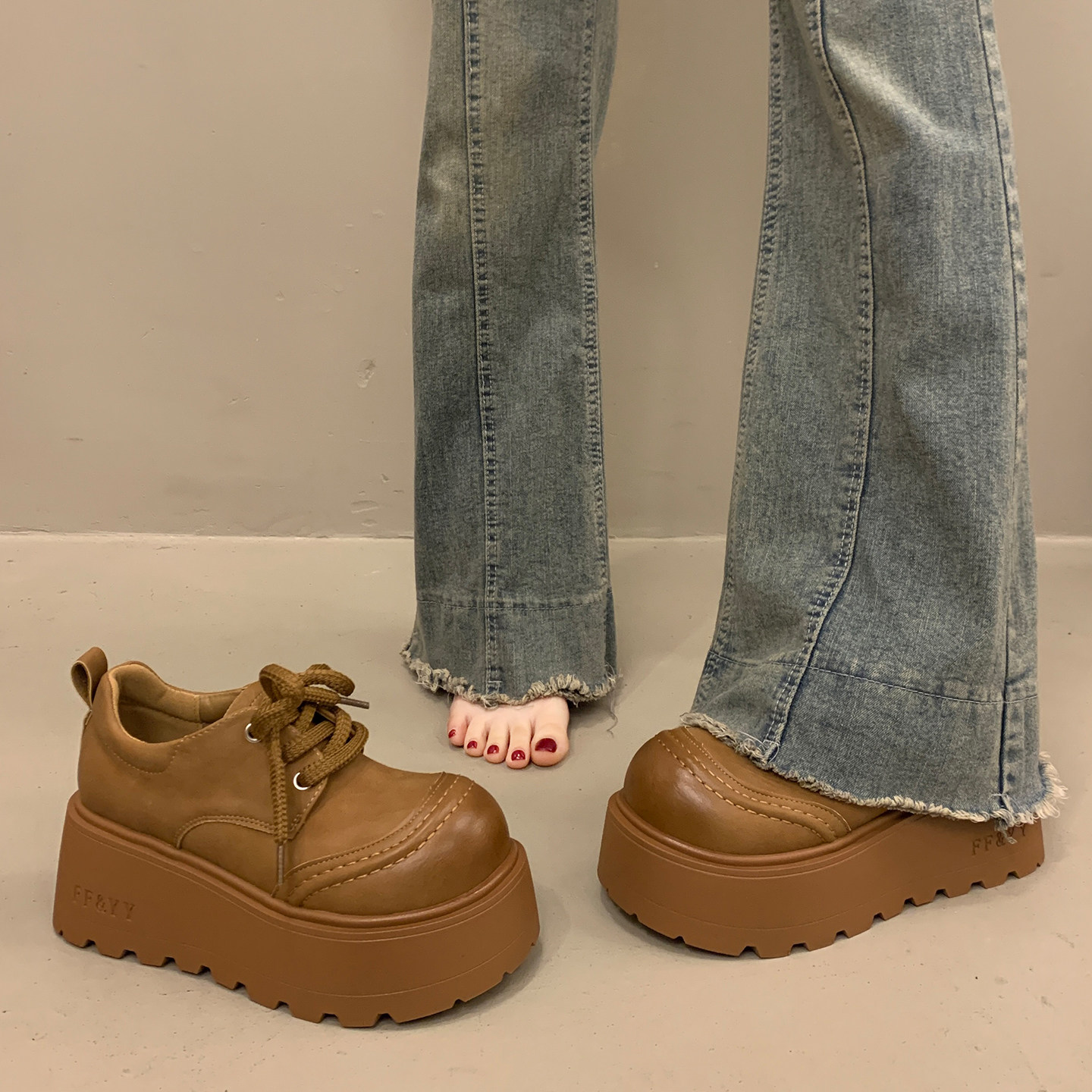 法式小众厚底增高深口单鞋女春季2026新款百搭复古松糕系带小皮鞋主图