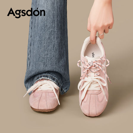 奥古狮登粉色德训鞋女款2026新款春季厚底芭蕾阿甘运动休闲板鞋爆