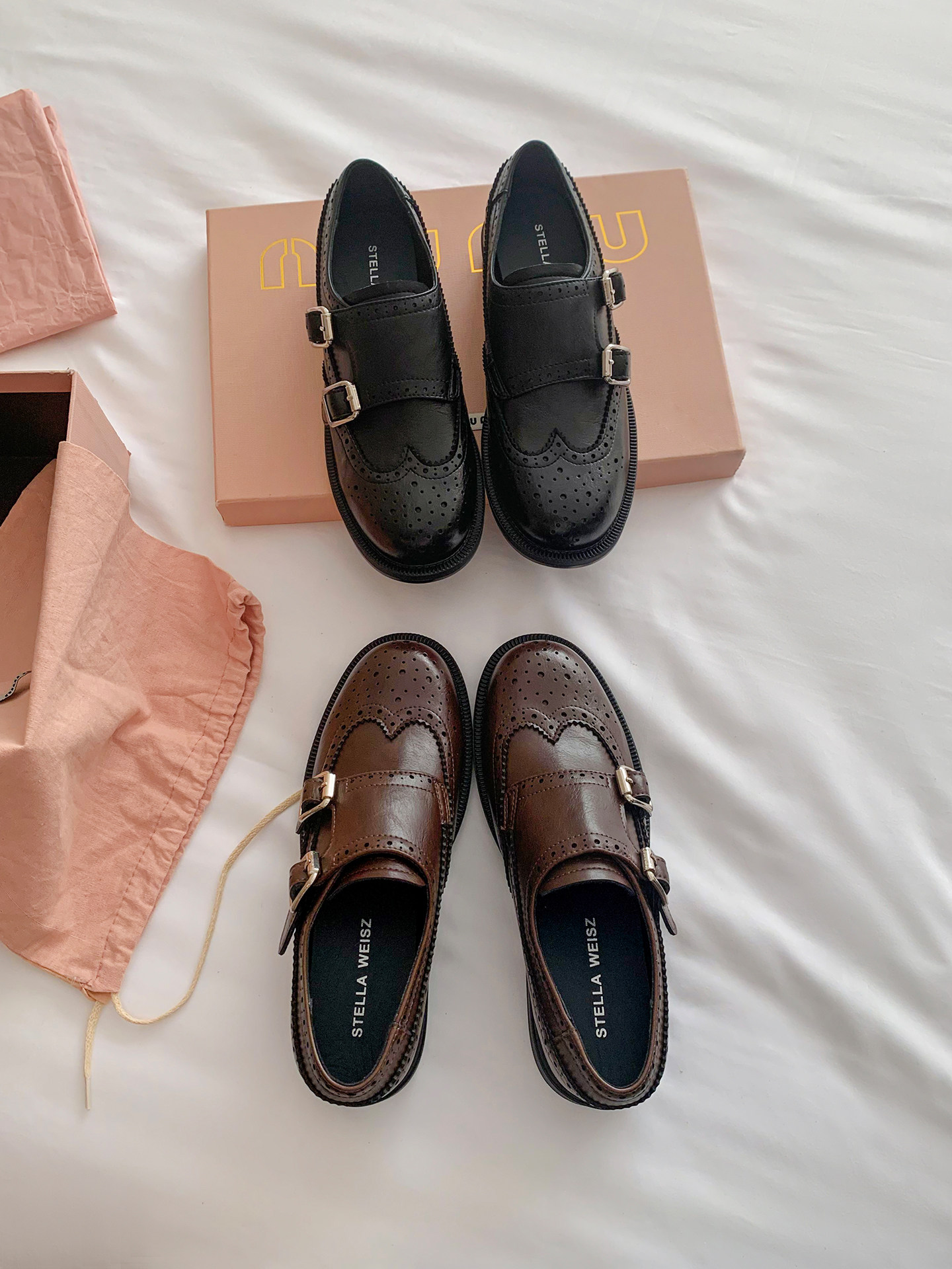 布洛克雕花小皮鞋粗跟扣带真皮2026年春季新款一脚蹬乐福鞋单鞋主图