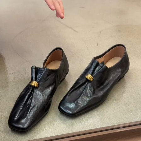 羊皮版~真皮复古老钱风褶皱乐福鞋女英伦通勤百搭粗跟小皮鞋单鞋