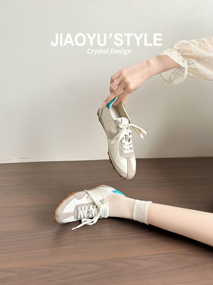 真皮~骄屿复古拼色芭蕾德训鞋女2026春新款内增高休闲运动阿甘鞋主图