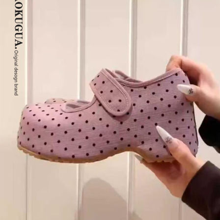 复古波点玛丽珍鞋女2026新款春季小个子厚底女鞋百搭法式浅口单鞋