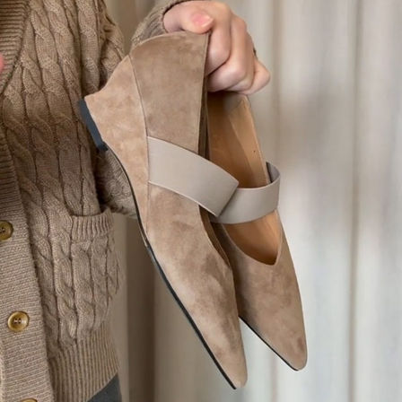 Wheat house ~！法式优雅尖头坡跟玛丽珍鞋女一字带浅口气质单鞋