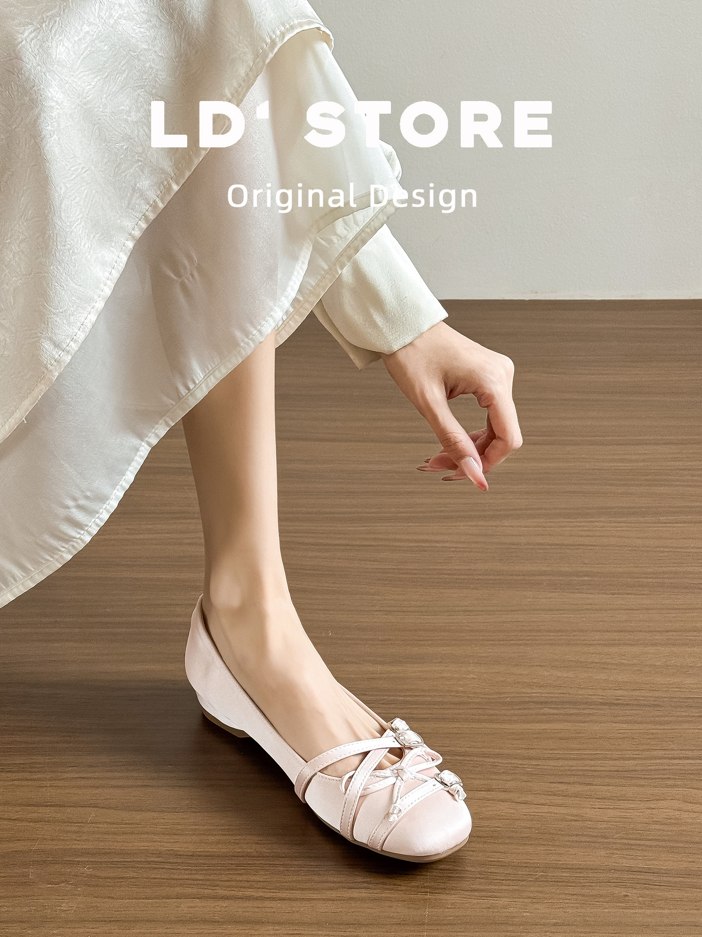真皮~内增高法式缎面芭蕾玛丽珍鞋女2026新款平底蝴蝶结裸色单鞋主图