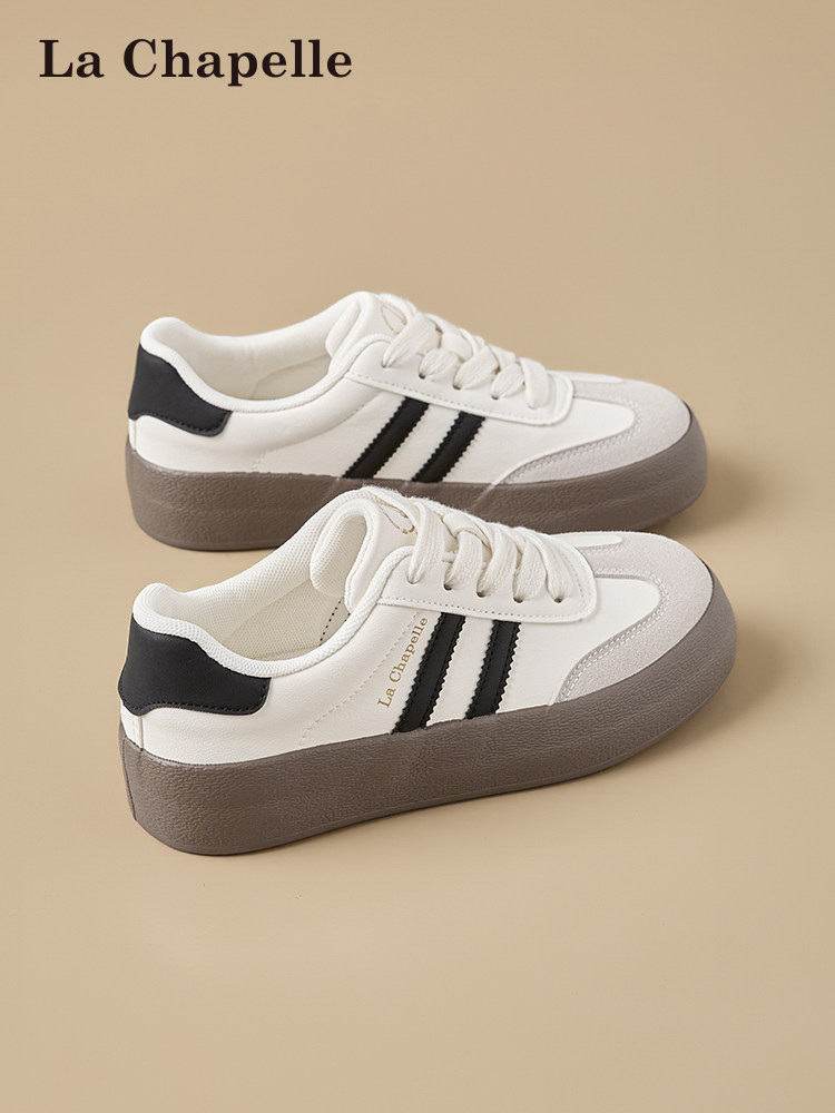 拉夏贝尔厚底德训鞋女2026春季新款百搭复古小白鞋子休闲运动板鞋主图