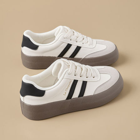 拉夏贝尔厚底德训鞋女2026春季新款百搭复古小白鞋子休闲运动板鞋