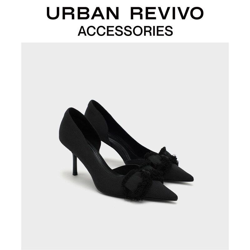 URBAN REVIVO2026春季新款女毛边蝴蝶结尖头高跟鞋UAWS60020主图