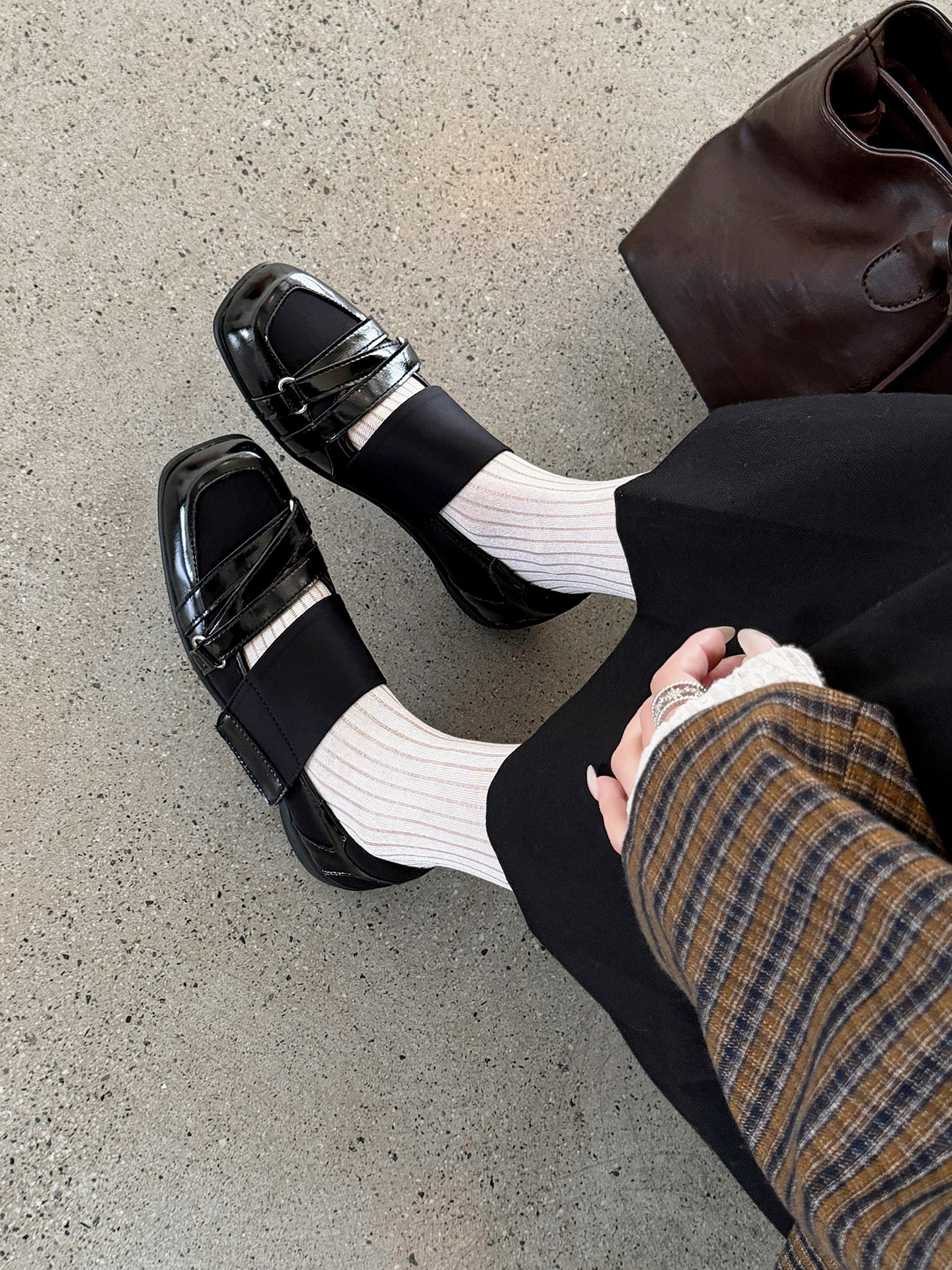 戈森定制运动玛丽珍鞋女2026新款芭蕾舞鞋粗跟浅口方头魔术贴单鞋主图