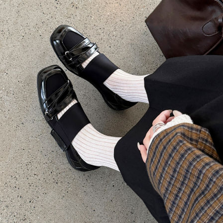 戈森定制运动玛丽珍鞋女2026新款芭蕾舞鞋粗跟浅口方头魔术贴单鞋