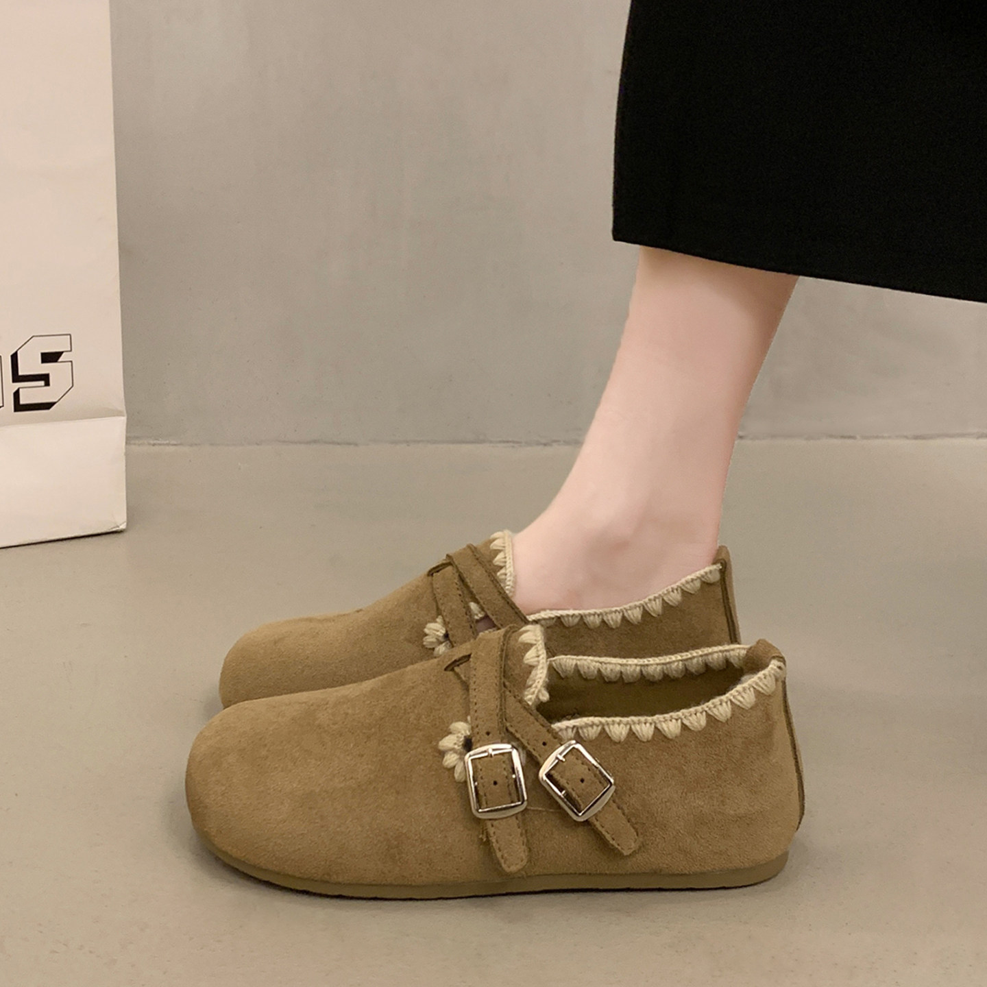 全包勃肯鞋女2026新款春季内增高配裙子厚底单鞋42大码复古豆豆鞋主图