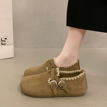 全包勃肯鞋女2026新款春季内增高配裙子厚底单鞋42大码复古豆豆鞋