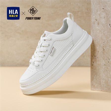 HLA/海澜之家男鞋2026春季新款潮流编织透气板鞋增高休闲小白鞋