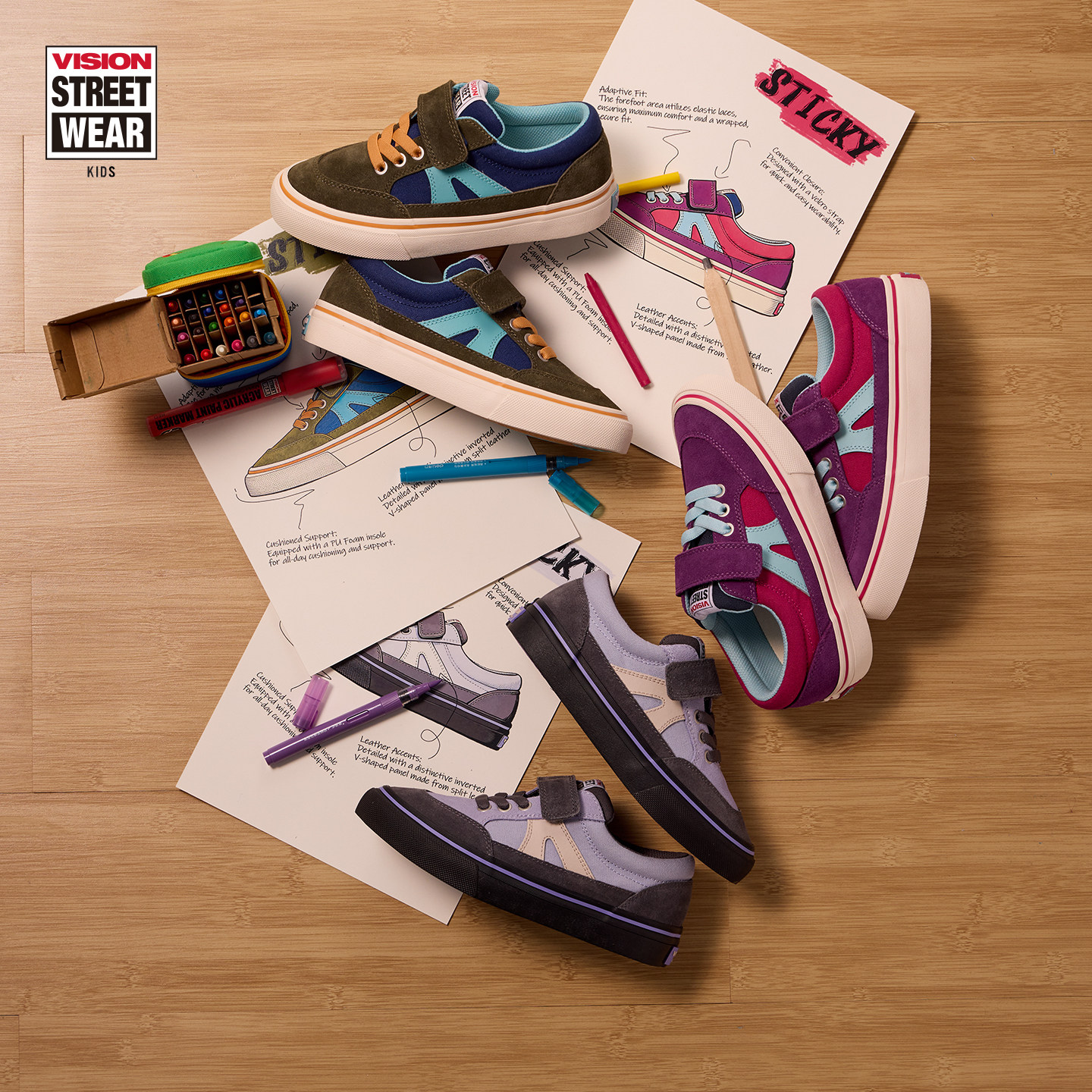 VISION童鞋 STICKY魔术贴低帮帆布鞋滑板鞋运动鞋男女儿童26春新主图