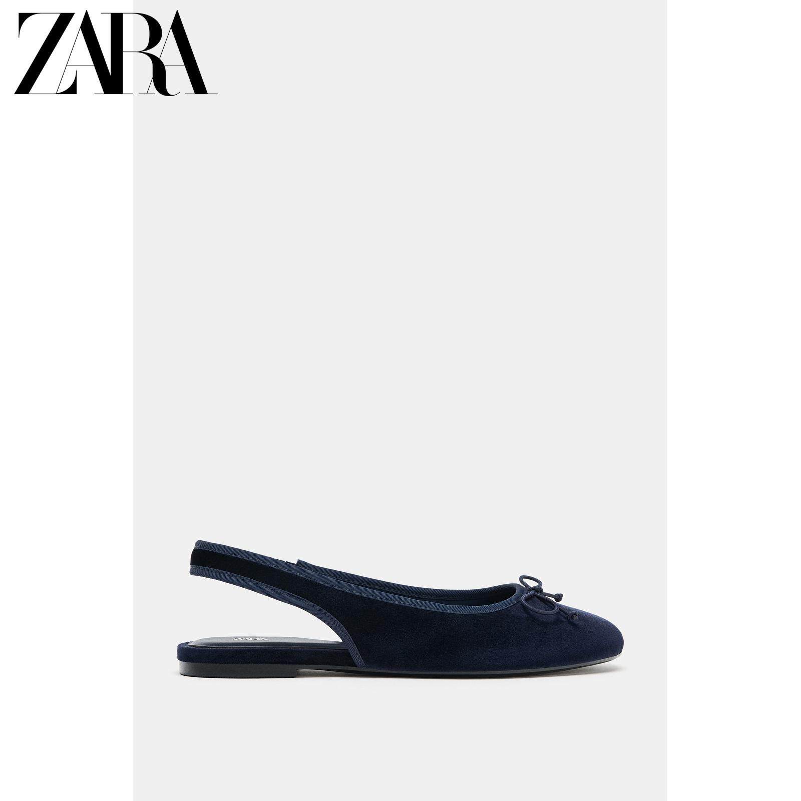 ZARA2026春夏新品 女鞋 露跟平底天鹅绒效果芭蕾鞋 3507710 400主图
