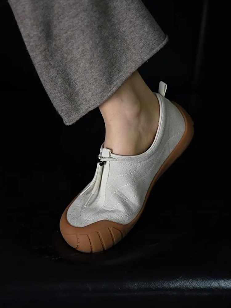 羊皮版~舒适软底休闲系带小白鞋女慵懒时尚一脚蹬外穿运动休闲鞋主图
