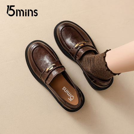 15mins复古厚底乐福鞋女2026新款春季英伦风通勤单鞋金属扣小皮鞋