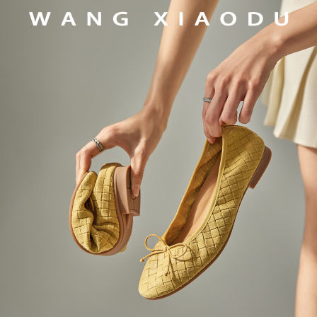 【王小毒】春日编织●3cm蝴蝶结芭蕾舞单鞋女真皮无胶软底蛋卷鞋