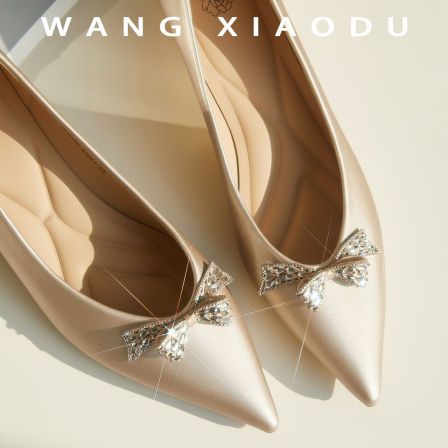 原创【王小毒】蝴蝶星语●亮钻尖头单鞋女丝绸绒面复古气质通勤鞋