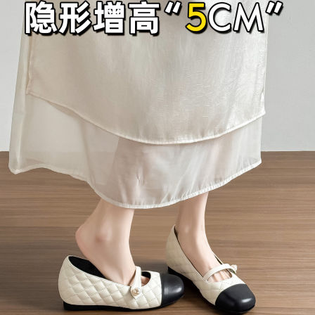 羊皮版~法式内增高单鞋2026新款一脚蹬小香风浅口通勤玛丽珍鞋女