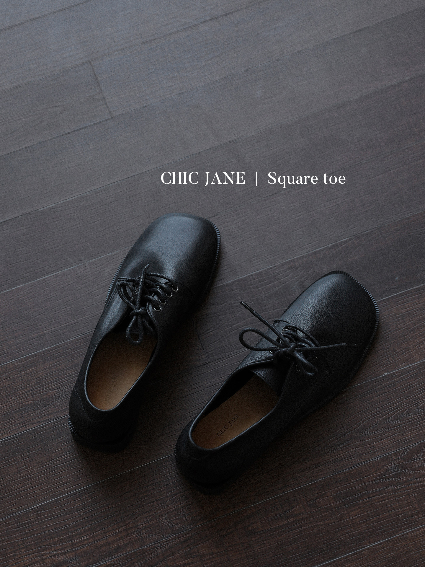 CHICJANE池简强推入/头层胎牛皮 苣百搭方头松弛极简系带真皮皮鞋主图