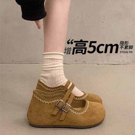 内增高厚底全包勃肯鞋女2026新款春季配裙子玛丽珍单鞋博肯乐福鞋