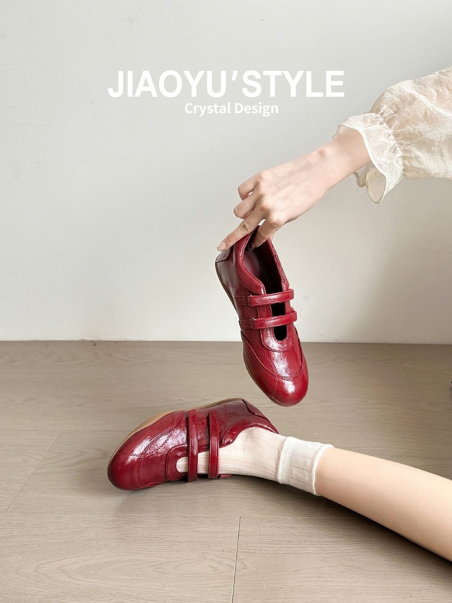 真皮~骄屿内增高红色芭蕾德训鞋女春夏透气网面休闲运动玛丽珍鞋主图