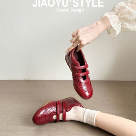 真皮~骄屿内增高红色芭蕾德训鞋女春夏透气网面休闲运动玛丽珍鞋