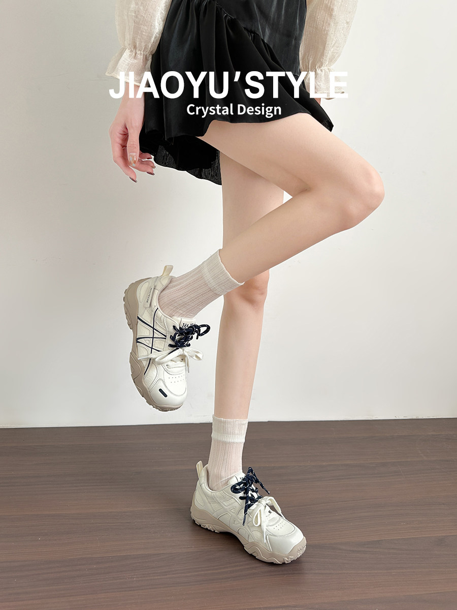 真皮~骄屿内增高芭蕾德训鞋女2026春新款厚底休闲运动复古阿甘鞋主图