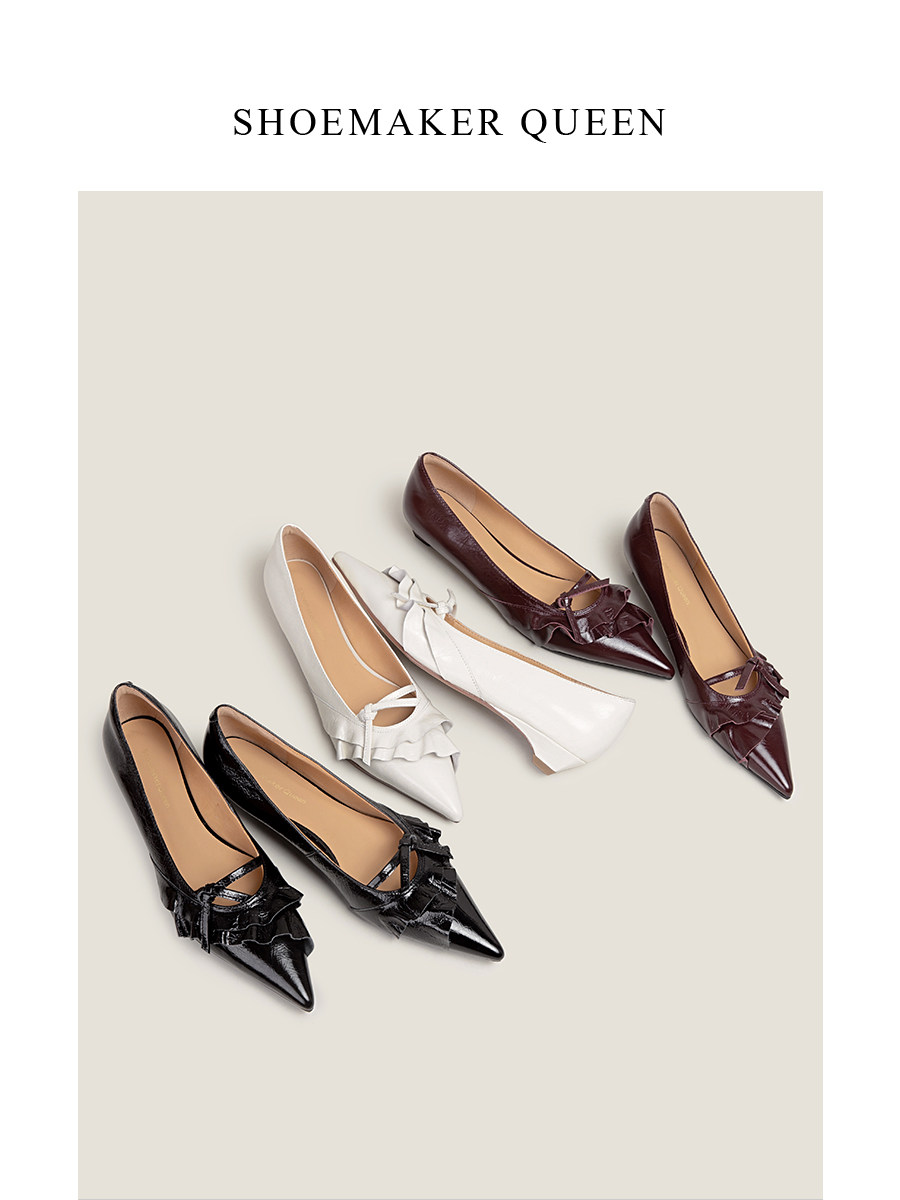 【鞋匠女王×小众设计】意大利手工高捻褶皱粗跟浅口单鞋玛丽珍鞋主图