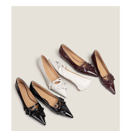 【鞋匠女王×小众设计】意大利手工高捻褶皱粗跟浅口单鞋玛丽珍鞋