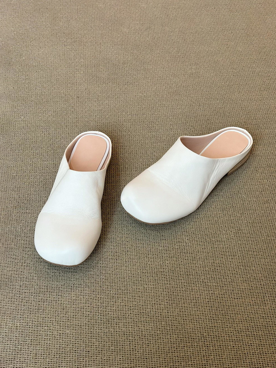 羊皮版~复古简约一脚蹬包头半拖鞋外穿通勤低跟懒人穆勒凉拖鞋女主图