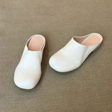 羊皮版~复古简约一脚蹬包头半拖鞋外穿通勤低跟懒人穆勒凉拖鞋女