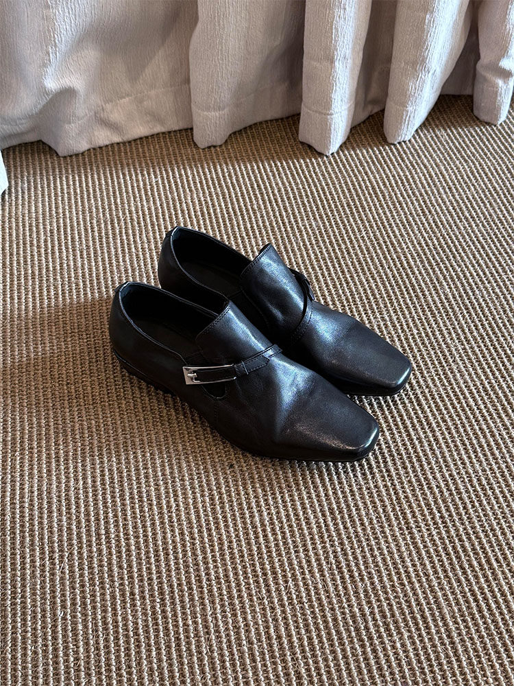 羊皮版~英伦风通勤职场极简百搭舒适低跟乐福鞋女外穿深口小皮鞋主图