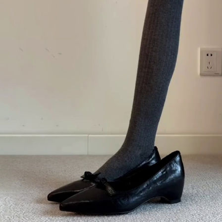 羊皮版~尖头气质蝴蝶结玛丽珍鞋女通勤浅口一脚蹬法式内增高单鞋