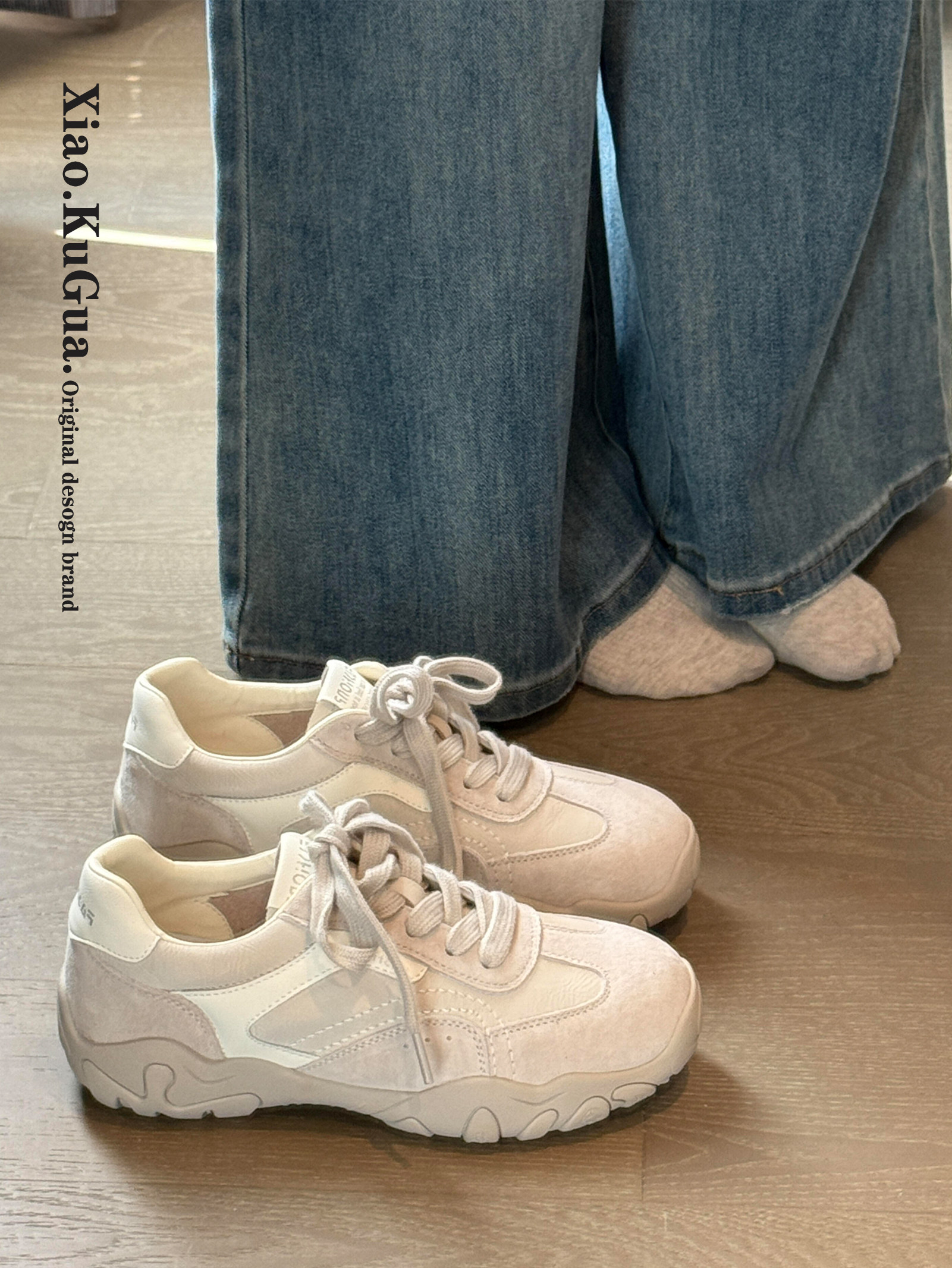 复古厚底阿甘德训鞋女款2026新款春季系带老爹鞋圆头休闲运动鞋子主图