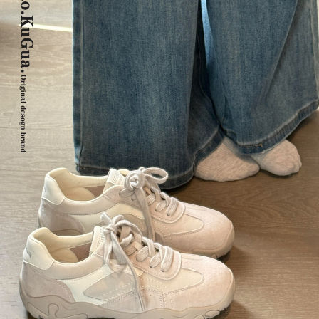 复古厚底阿甘德训鞋女款2026新款春季系带老爹鞋圆头休闲运动鞋子