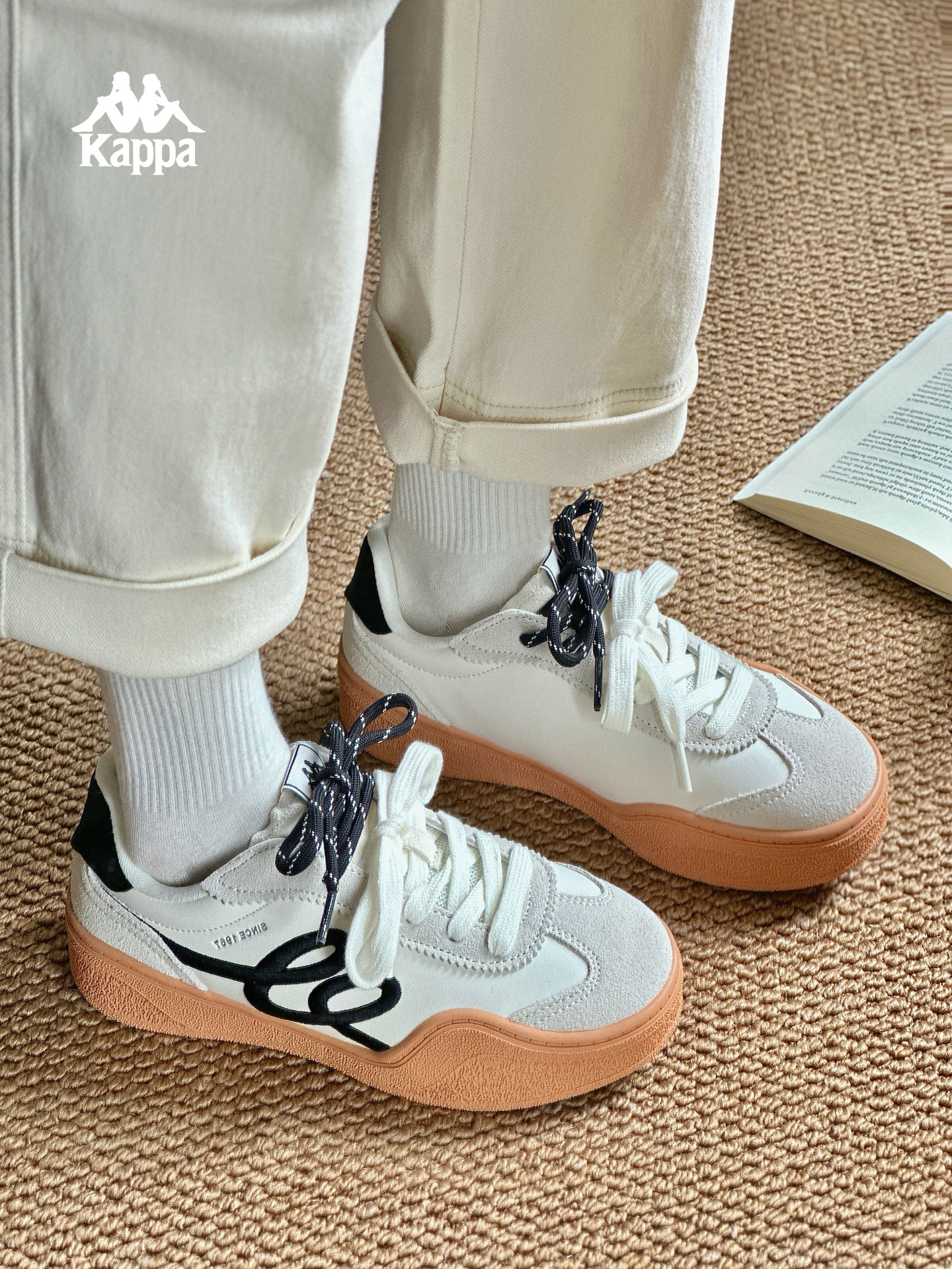 Kappa情人结厚底德训鞋女2026春季新款百搭增高小白鞋休闲板鞋子主图