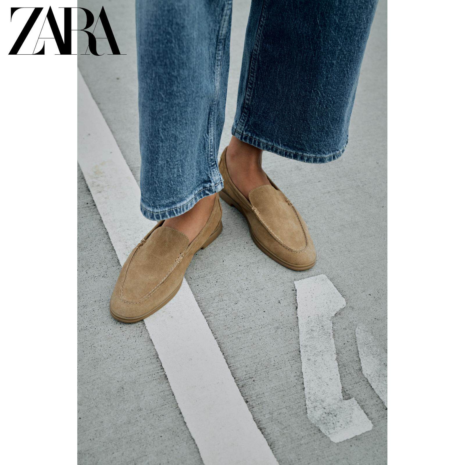 ZARA2026春夏新品 女鞋 反绒皮平底圆头船鞋乐福鞋 2517710 107主图