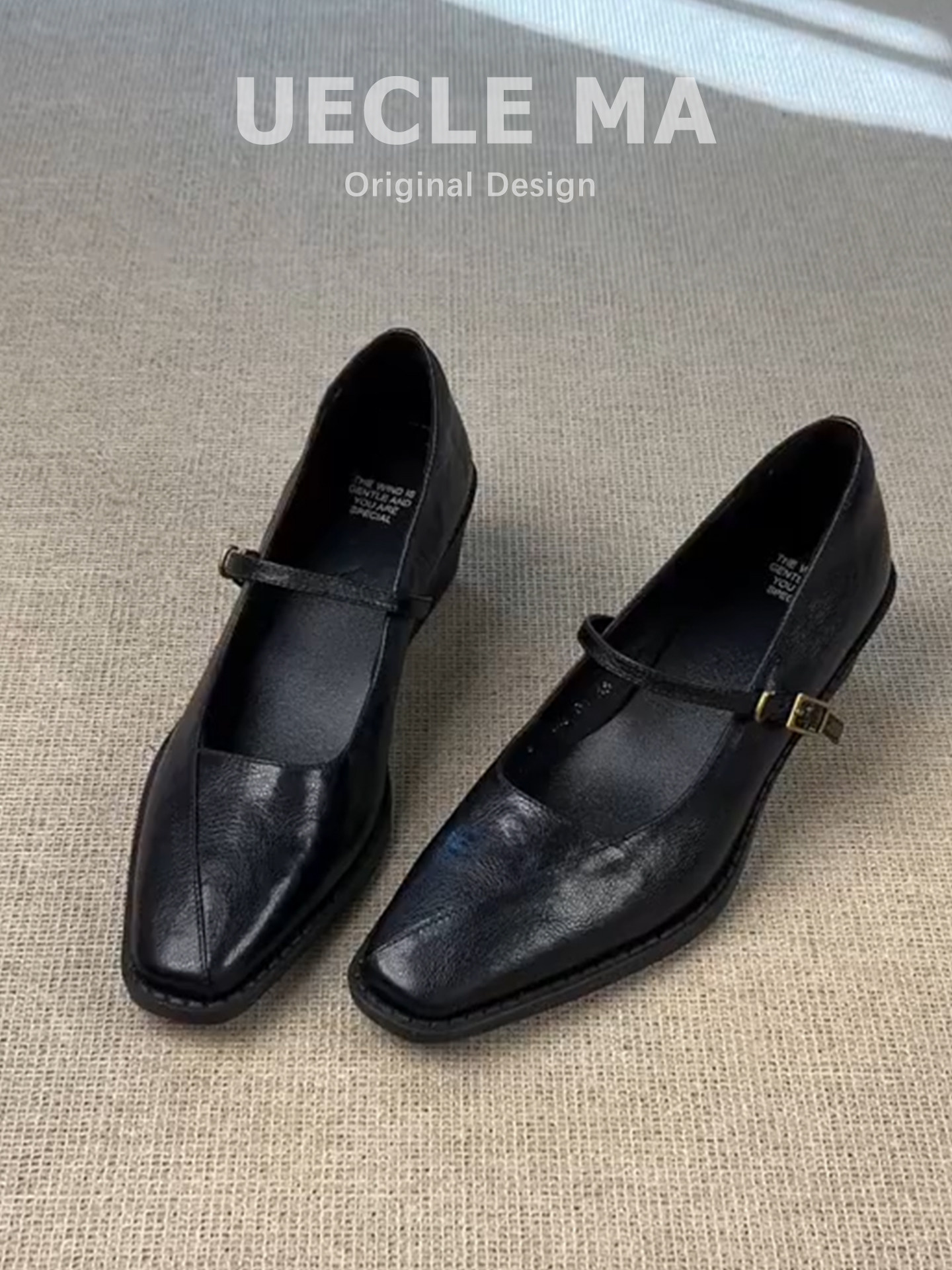 羊皮版~真皮法式单鞋女粗跟黑色工作鞋子绝美晚晚鞋浅口玛丽珍鞋主图