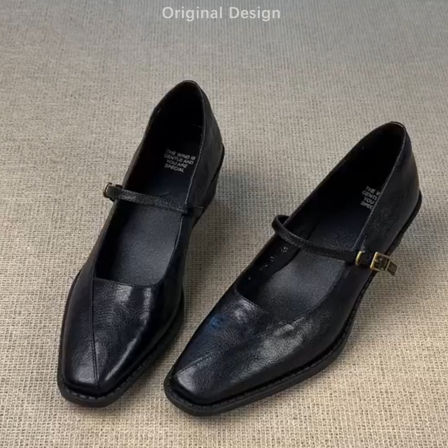 羊皮版~真皮法式单鞋女粗跟黑色工作鞋子绝美晚晚鞋浅口玛丽珍鞋